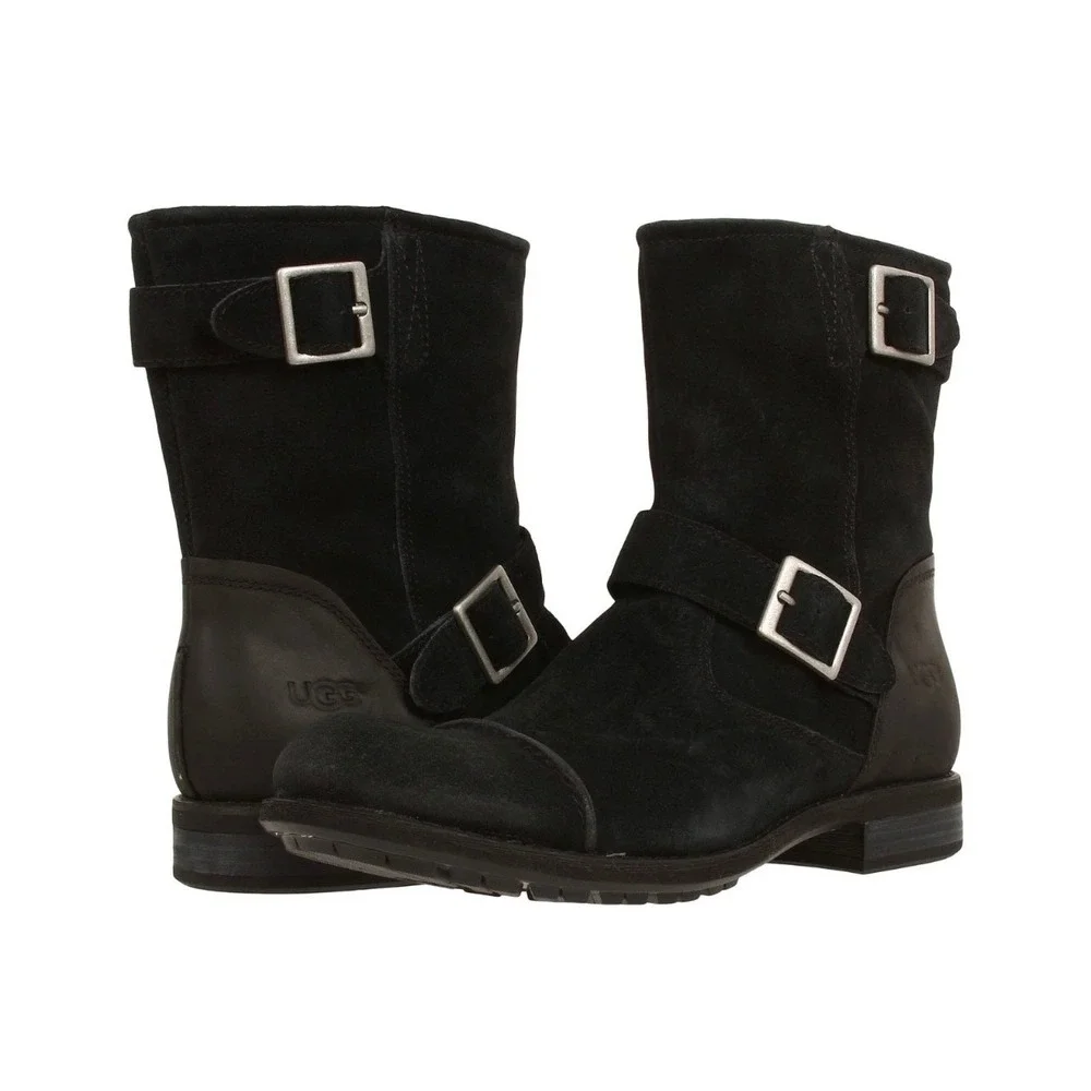 UGG LANCING BLACK VINTAGE DISTRESSED SUEDE BUCKLE BOOTS MEN US 10.5
